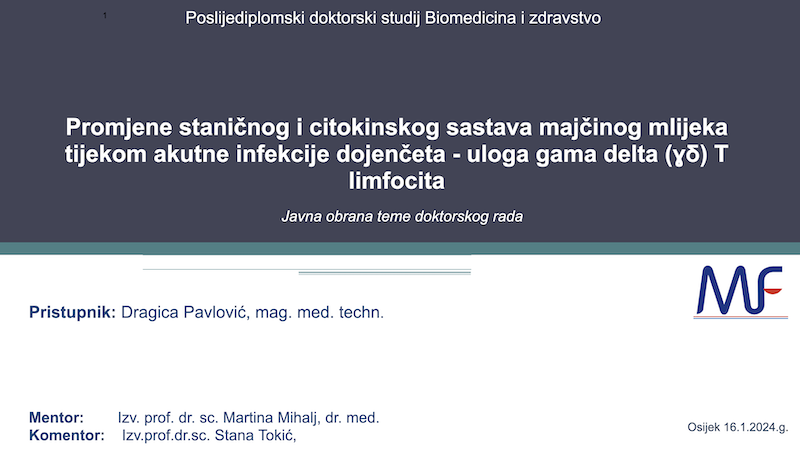 Javna obrana teme doktorske disertacije Dragice Pavlović, mag. med. techn.